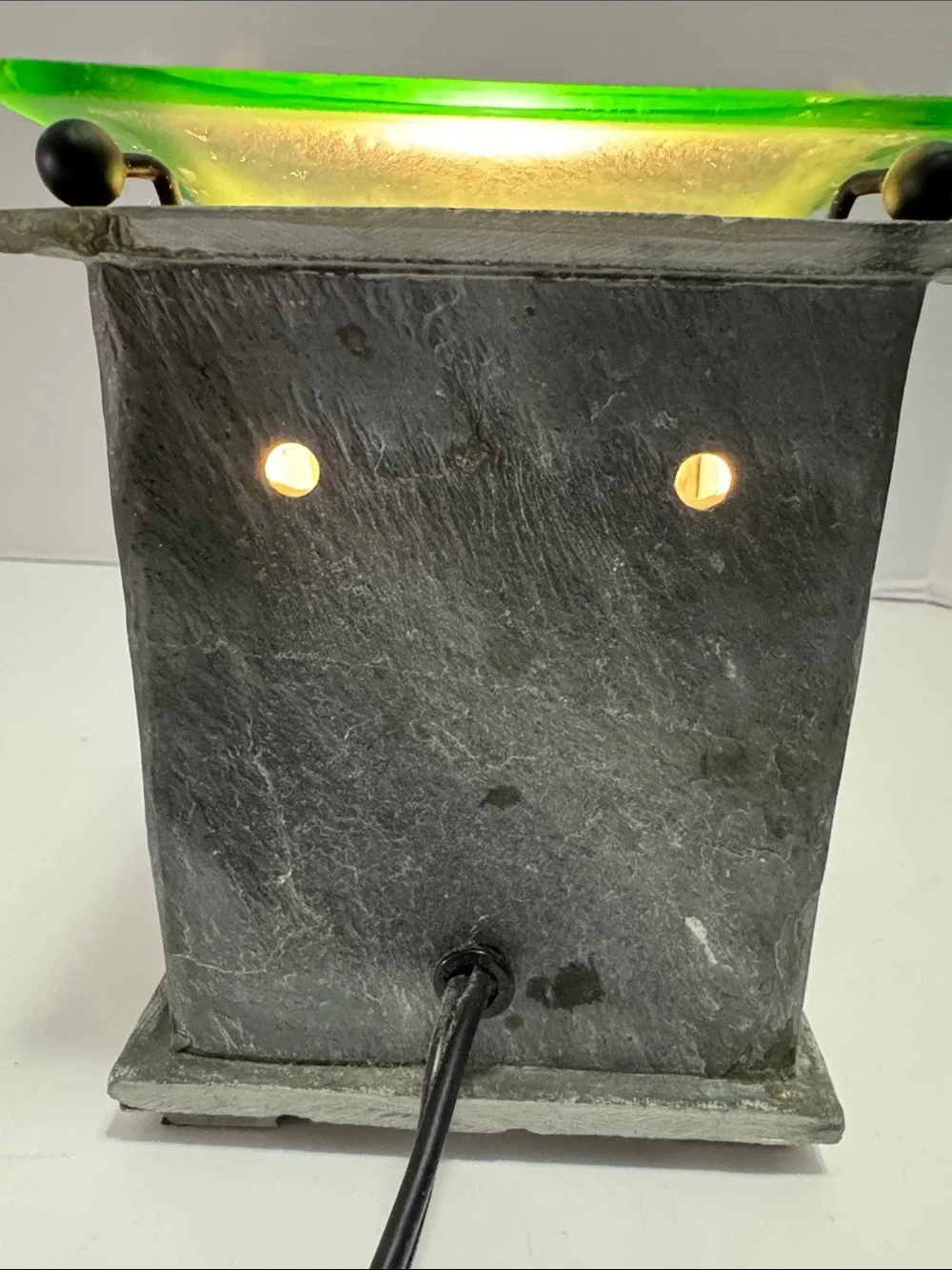 Scentsy Grey Stone Warmer-retired with Green Glass Top